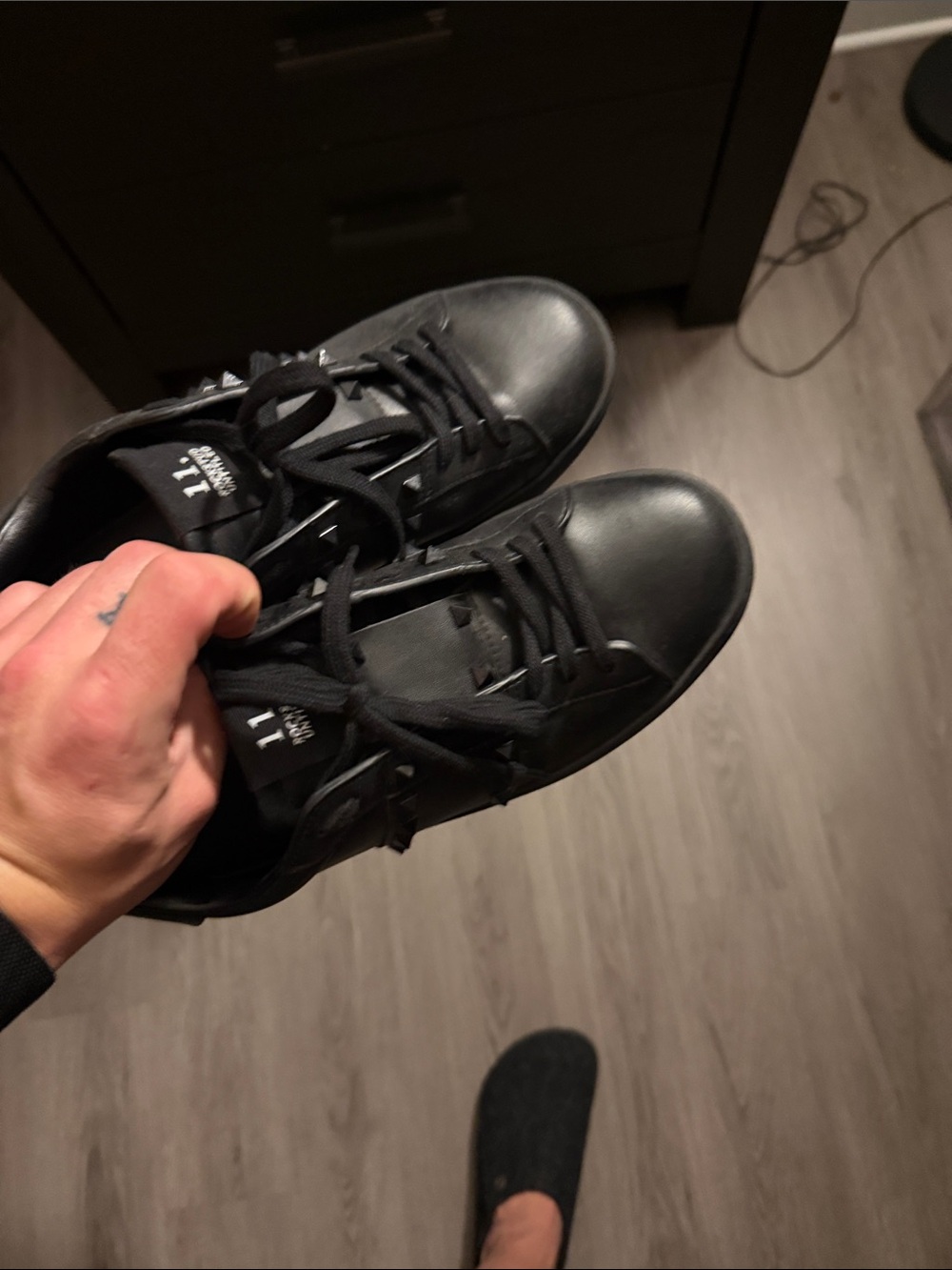 Valentino Black Leather Low-Top Lace-Up Sneakers